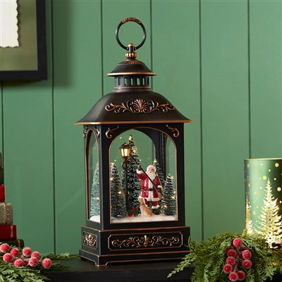 LED Lantern w/Santa 15.5”H Plastic/Glass 2 AA Batteries Not Included