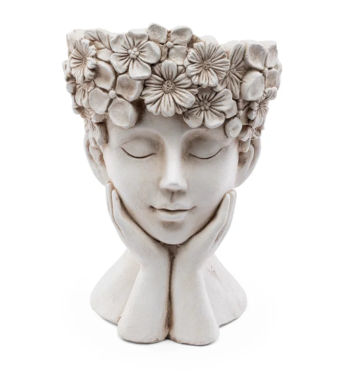Flower Lady Hands on Chin Planter
