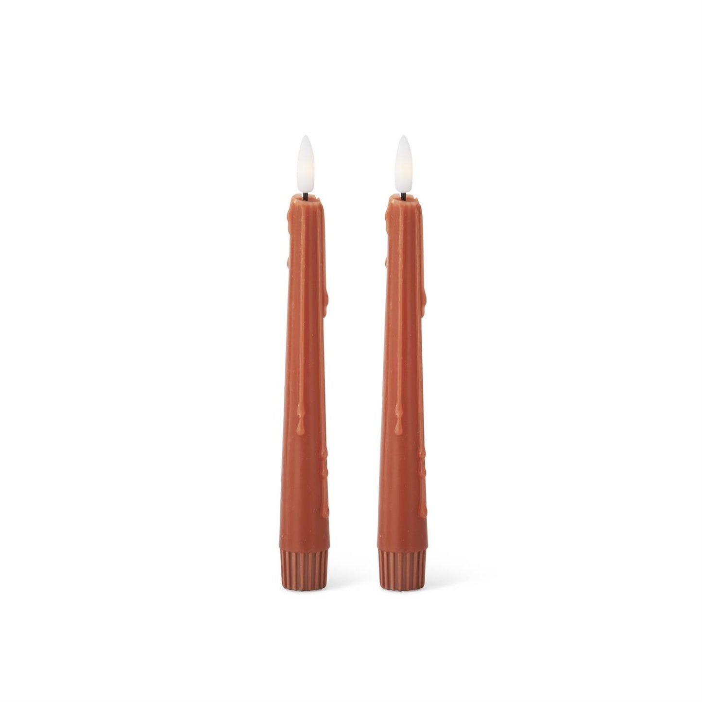 Set of 2 8 Inch Rust LED Drip Taper Candles