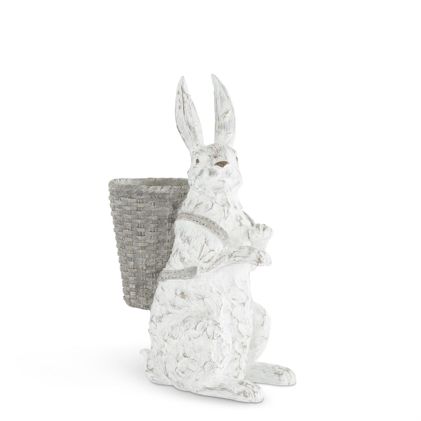 16.5 Inch Whitewashed Resin Bunny w/Open Basket