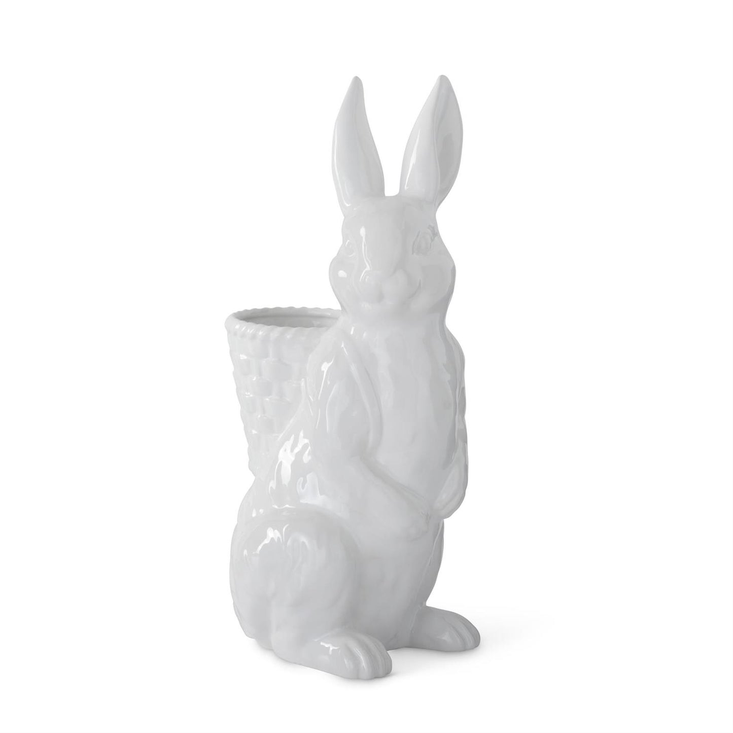 16 Inch Glazed White Ceramic Easter Bunny w/Backpack