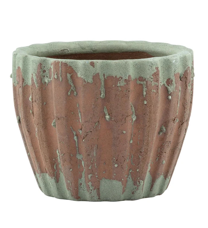 Large Distressed Ribbed Terra Cotta Planter