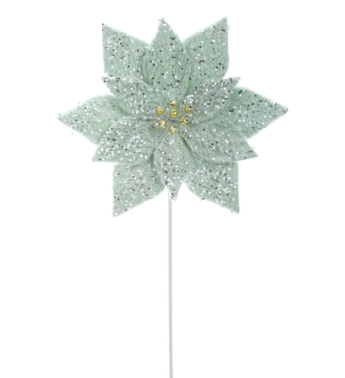 Mint Green Glitter Poinsettia
