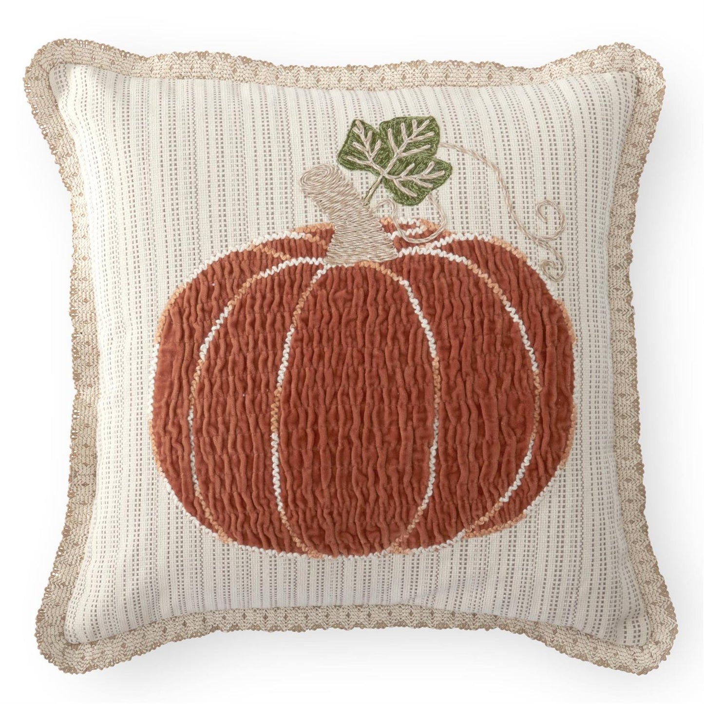 20 Inch Cotton Linen Orange Pumpkin Square Pillow w/Burlap Flange