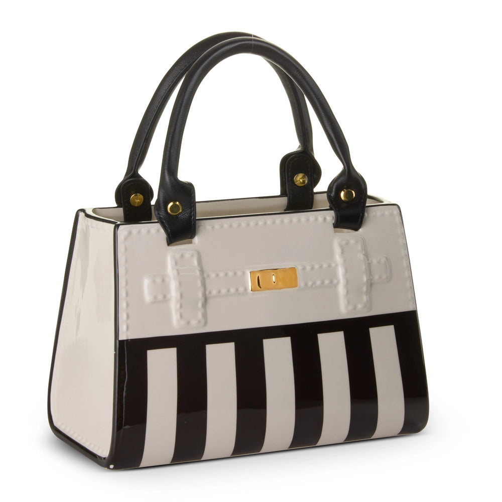 9.5" Black and White Stripe Purse Vase