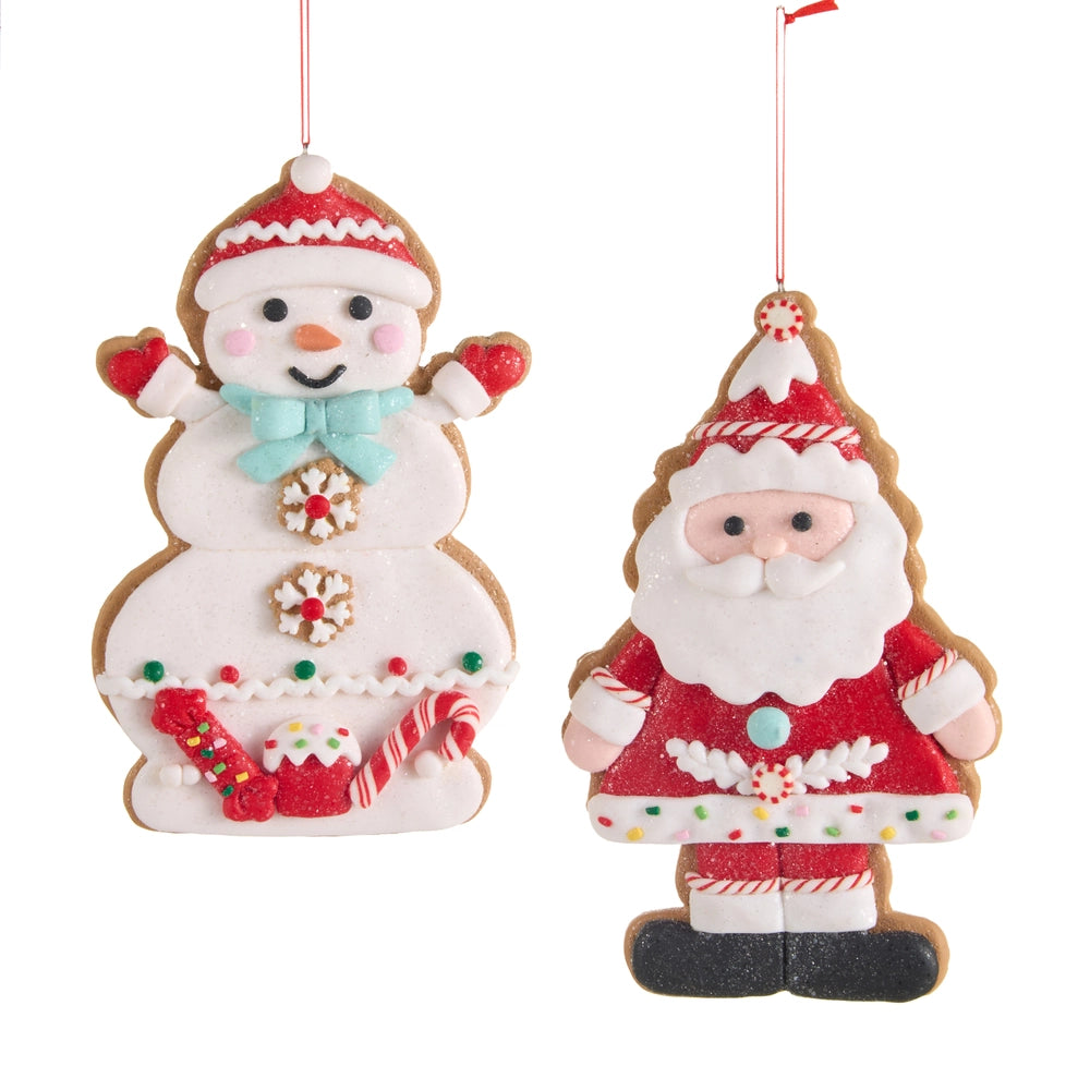 8" Snowman and Santa Gingerbread Ornaments
