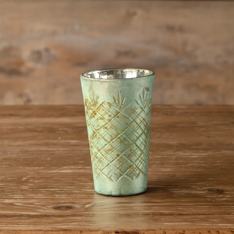 Antique French Blue Etched Petite Vase