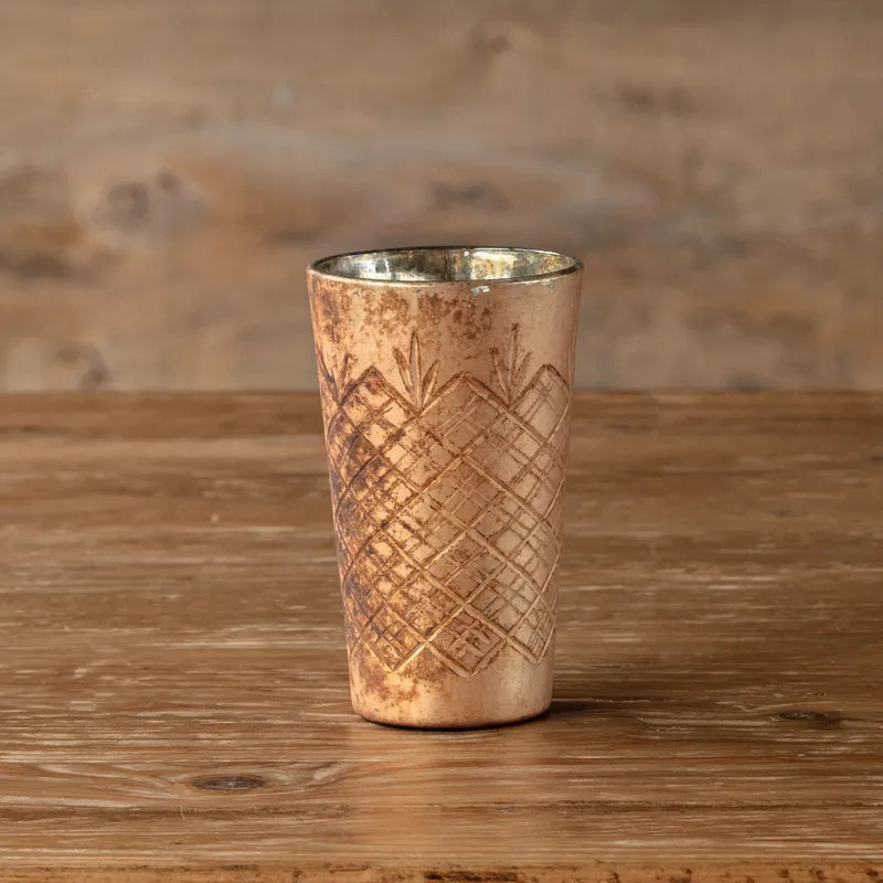 Antique Copper Etched Petite Vase