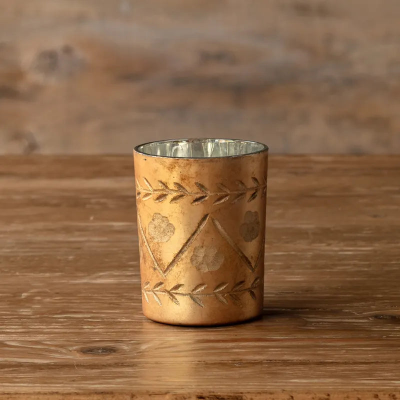Antique Copper Etched Petite Candle Holder