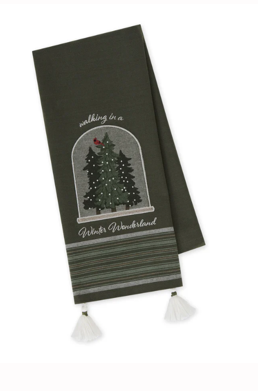 Winter Snowglobe Embellished Dishtowel