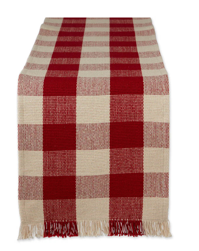 Garnet Check Fringe Table Runner - 13 X 75