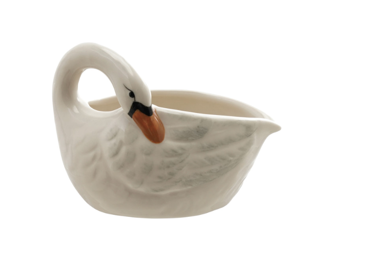 6 oz. Hand-Painted Stoneware Swan Shaped Creamer, White, Black & Orange Color
