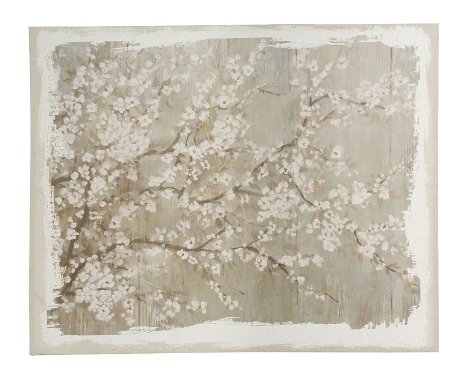 60x48" Large Cherry Blossom Canvas Print, Gray/White