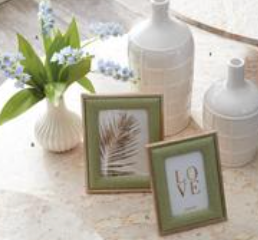 Light Green Woven Linen w/Gold Metal Trim Photo Frames