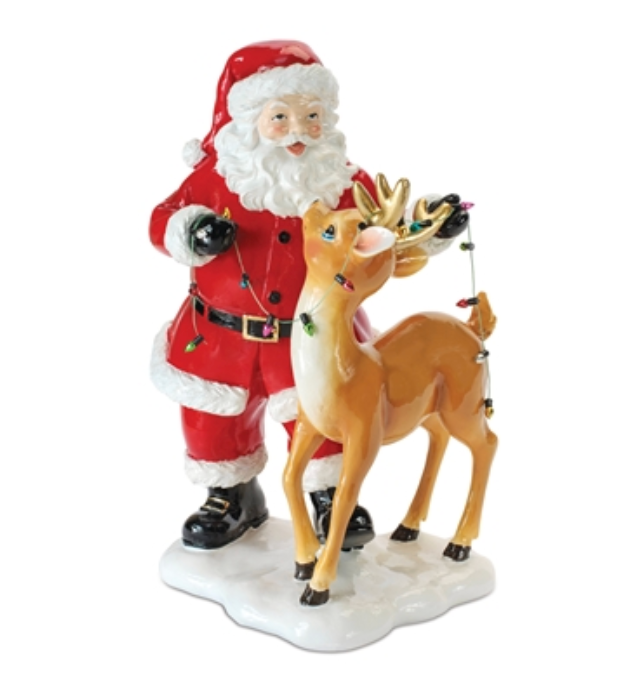 Santa w/Deer 12”H Resin