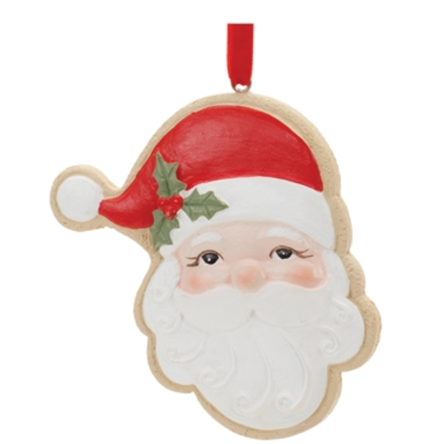 Santa Cookie Ornament 3”H Resin