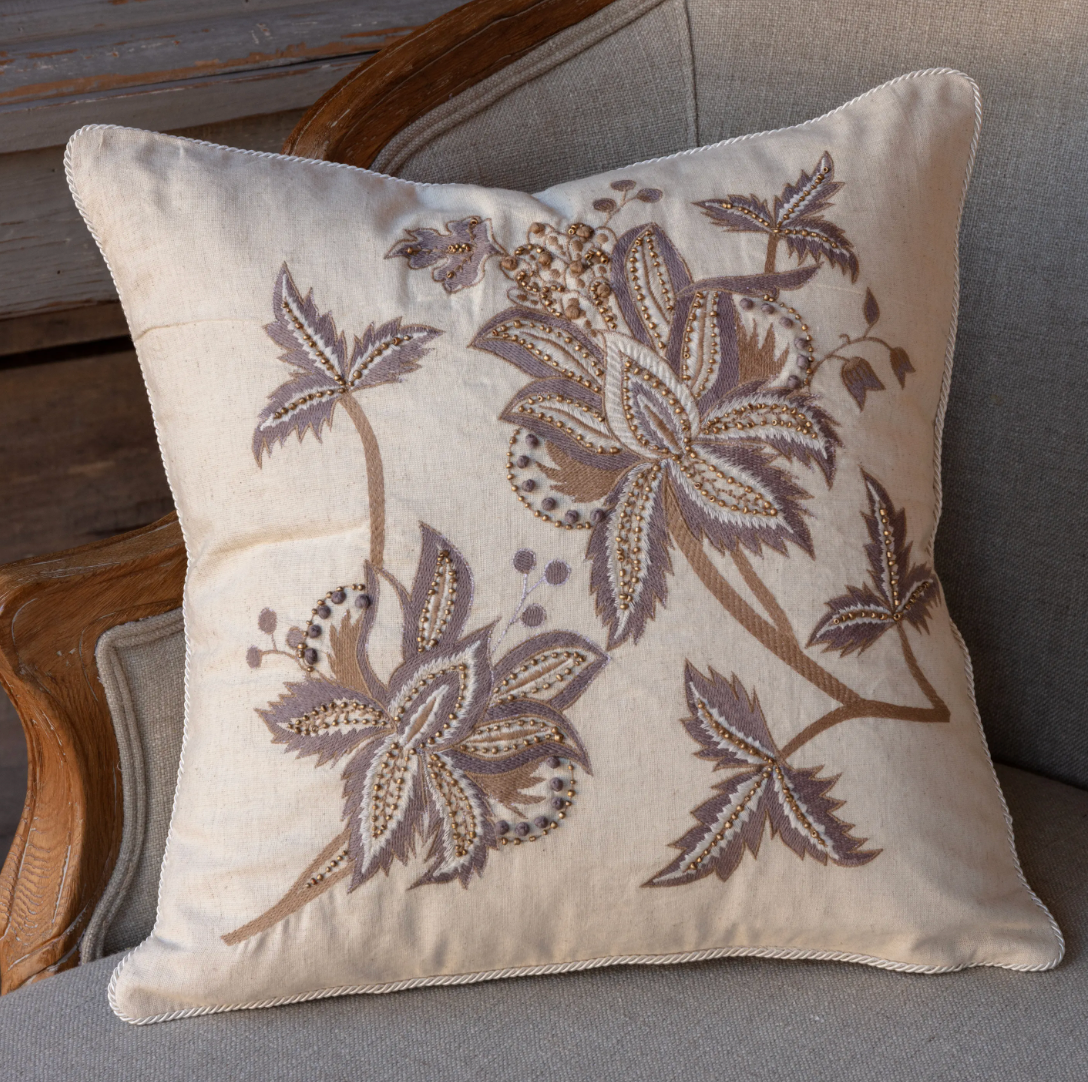 Embroidered & Beaded Thistle Pillow
