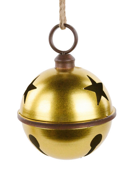 9"Dia Tin Jingle Bell W/Jute Rope Gold Rust