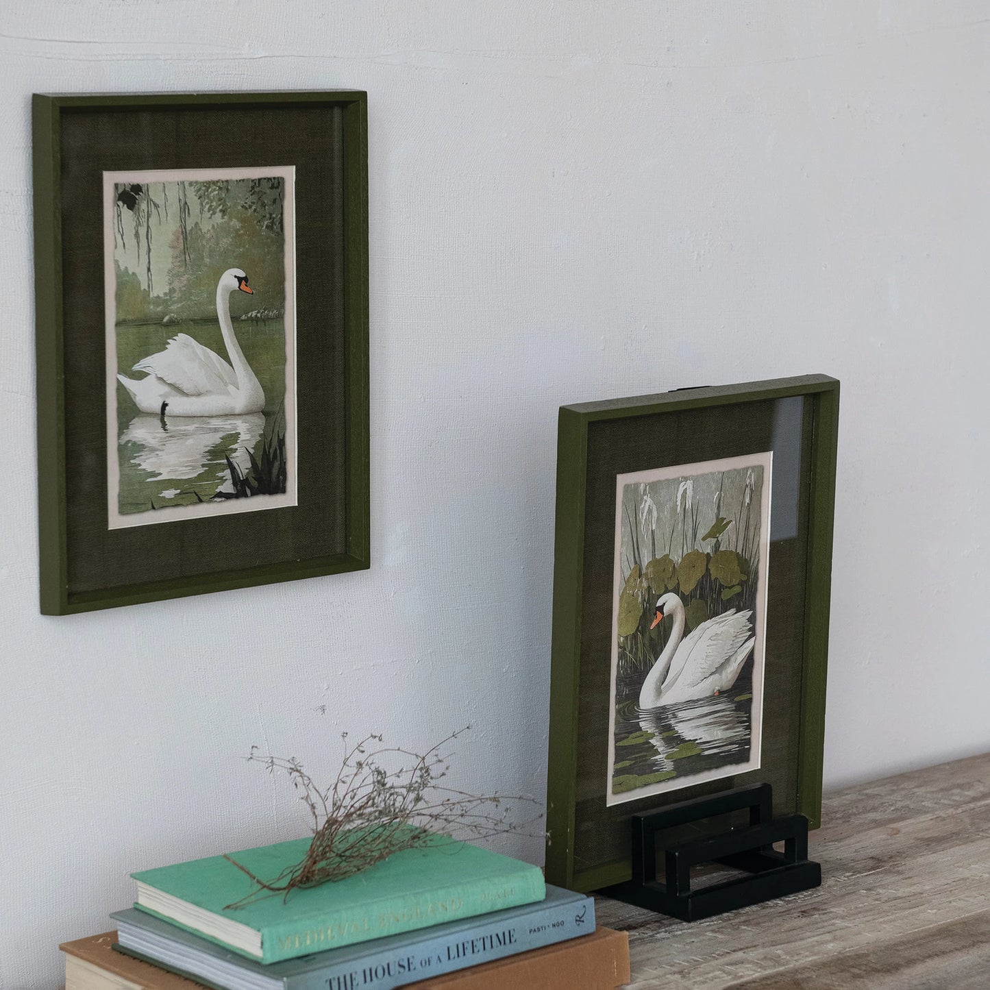 Wood Framed Glass Wall Decor with Swan & Mat, 2 Styles