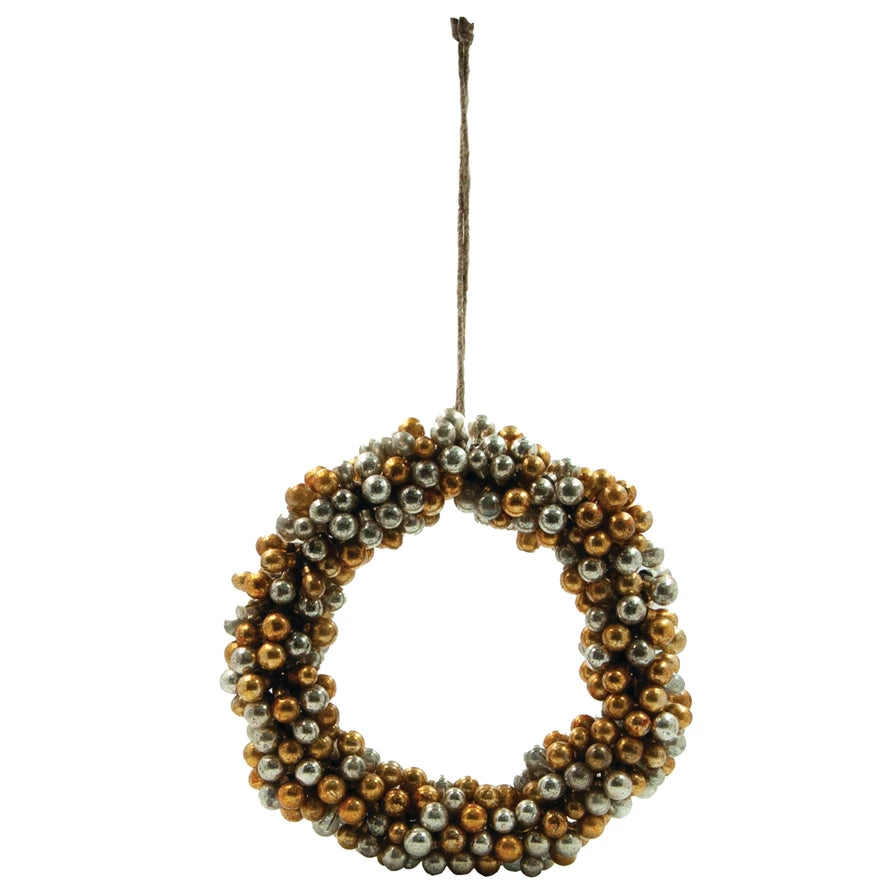 11-1/2" Round Mercury Glass Ball Wreath, Gold & Silver Finish