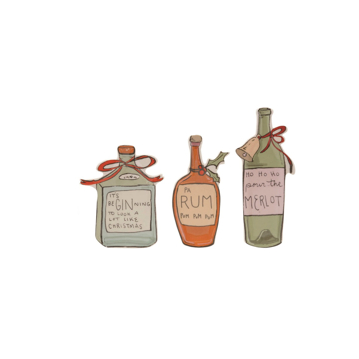 Stoneware Bottle Shaped Plate with Holiday Cocktail Saying, 3 Styles