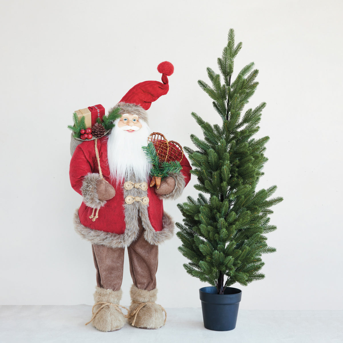 Fabric & Faux Fur Santa with Snowshoes