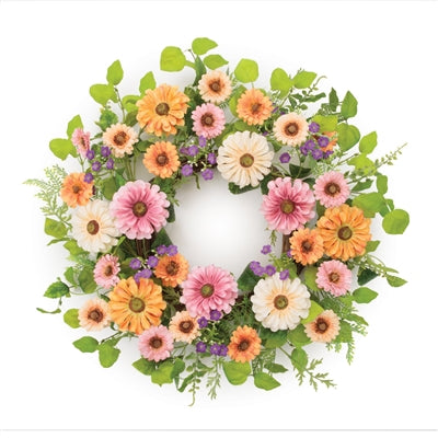 Mixed Zinnia Wreath 24”D Polyester