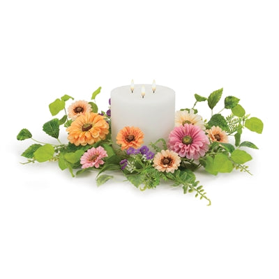 Mixed Zinnia Candle Ring 17"D Polyester (Fits a 6" Candle)