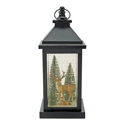 LED Snow Globe Lantern w/Deer 13.5”H Plastic 3 AA Batteries Not Included/USB Cord Included