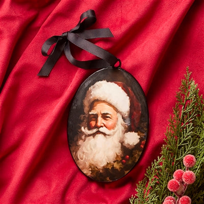 Santa Disc Ornament 6.5”H Iron