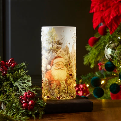 Luminary w/Santa 4"D x 7.5"H Glass 2 AA Batteries Not Included
