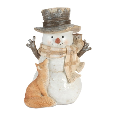 Snowman w/Fox 8.25”H Resin
