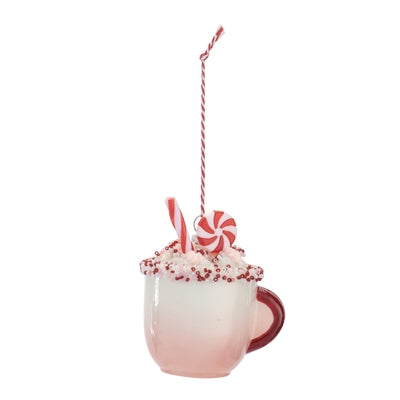Hot Chocolate Mug Ornament 3.25”H Glass