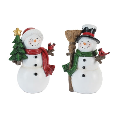 Snowman w/Broom and Tree (2 Asst) 7”H Resin