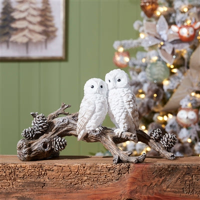 Owls on Branch 12"L x 6.5"H Resin