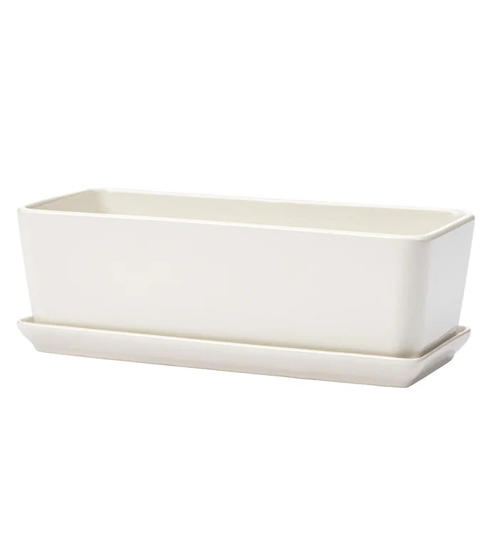 White Rectangle Planter with Tray