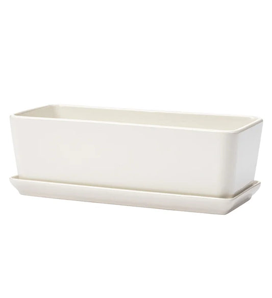 White Rectangle Planter with Tray