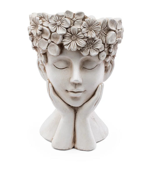 Flower Lady Hands on Chin Planter