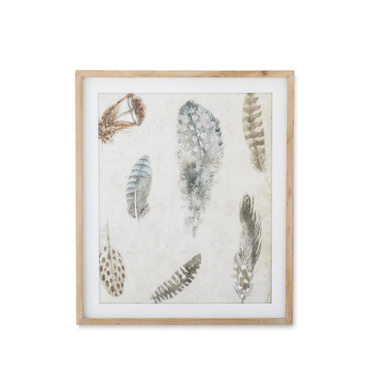 Assorted 27.5 Inch Natural Wood Framed Feather Print