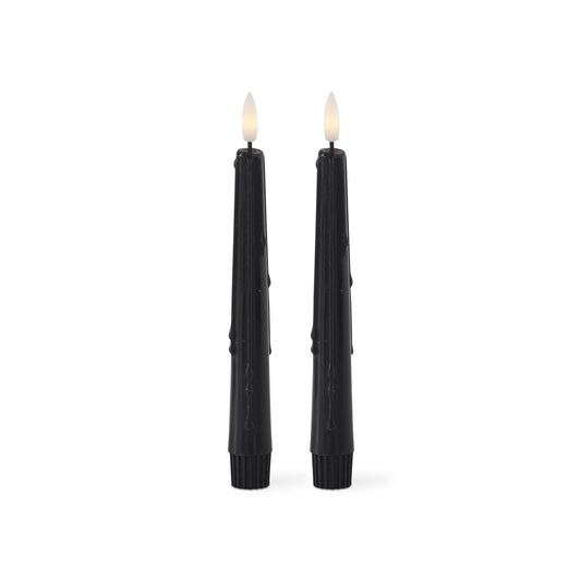 Set of 2 8 Inch Black LED Drip Taper Candles