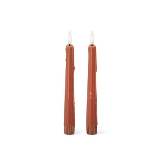 Set of 2 8 Inch Rust LED Drip Taper Candles