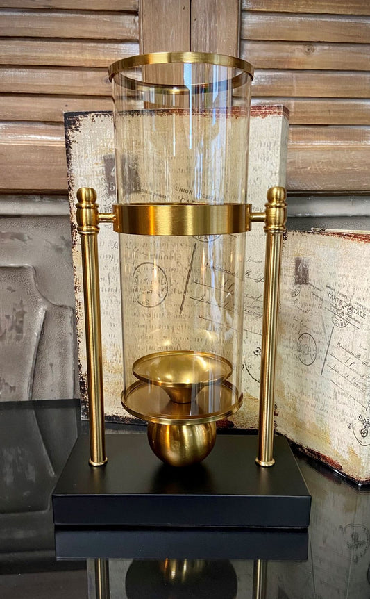 8″W, 13″H BLACK / GOLD CANDLE HOLDER