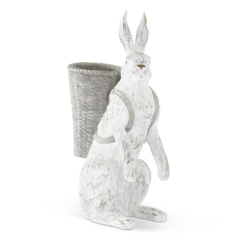 22.5 Inch Whitewashed Resin Bunny w/Open Basket