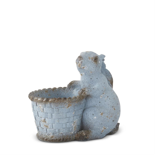 7 Inch Weathered Blue Terracotta Bunny w/Open B