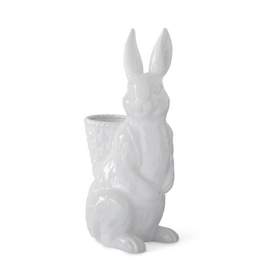 16 Inch Glazed White Ceramic Easter Bunny w/Backpack
