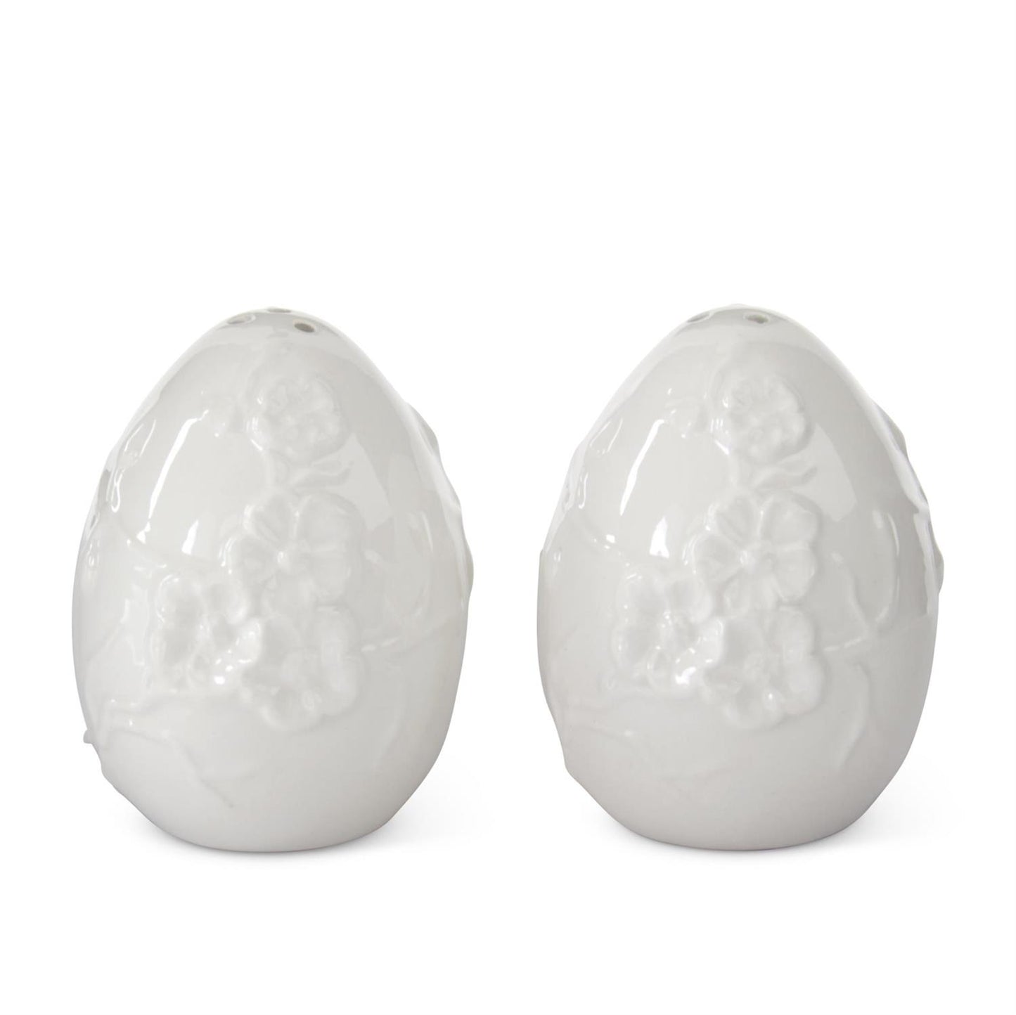Set of 2 White Dolomite Flower Embossed Egg Salt &