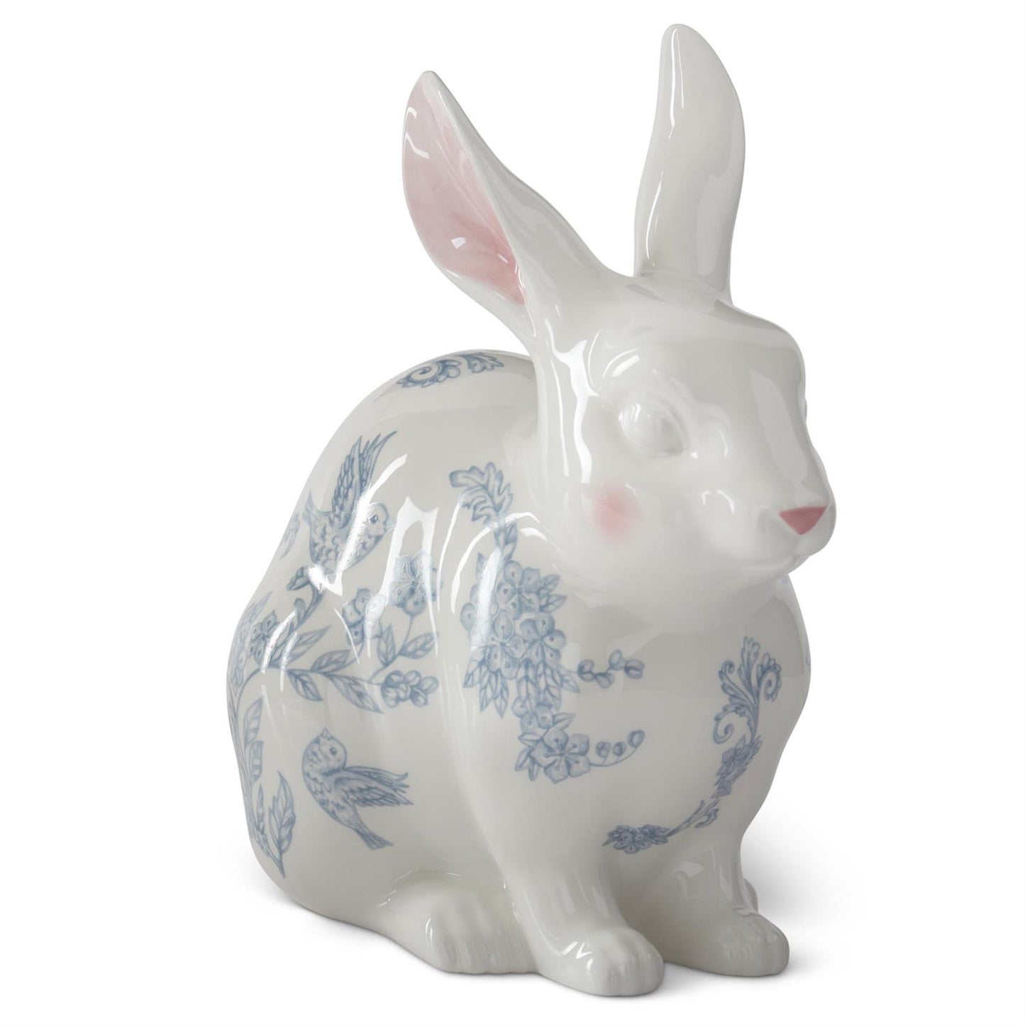 9.75 Inch White Dolomite Bunny w/Blue Easter Decals