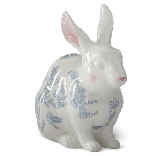 9.75 Inch White Dolomite Bunny w/Blue Easter Decals