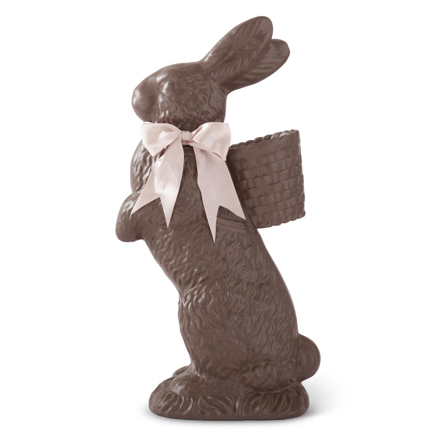 21 Inch Resin Chocolate Bunny w/Pink Satin Bow