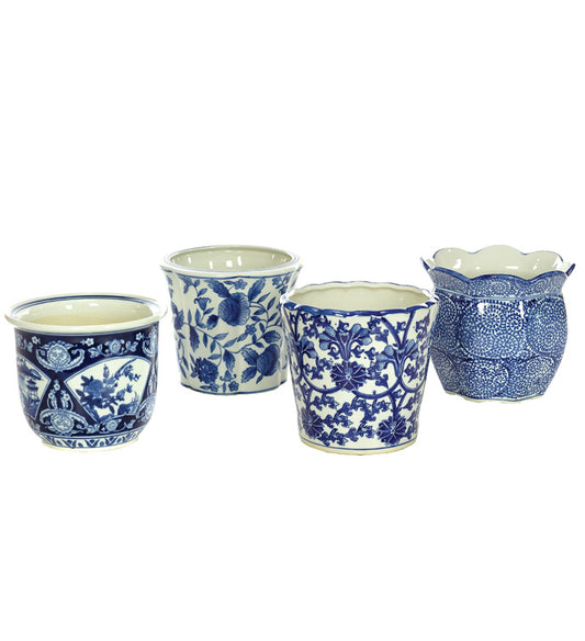 Large Blue/White Planter,4 Assorted